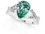 Pear Cut Green Sapphire Solitaire Ring in White gold with Interwoven Pavé Band and Prong Setting_1