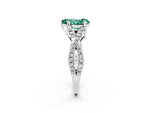 Pear Cut Green Sapphire Solitaire Ring in White gold with Interwoven Pavé Band and Prong Setting_2