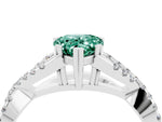 Pear Cut Green Sapphire Solitaire Ring in White gold with Interwoven Pavé Band and Prong Setting_4