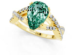 Pear Cut Green Sapphire Solitaire Ring in Yellow gold with Interwoven Pavé Band and Prong Setting_1