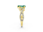 Pear Cut Green Sapphire Solitaire Ring in Yellow gold with Interwoven Pavé Band and Prong Setting_2