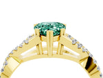 Pear Cut Green Sapphire Solitaire Ring in Yellow gold with Interwoven Pavé Band and Prong Setting_4