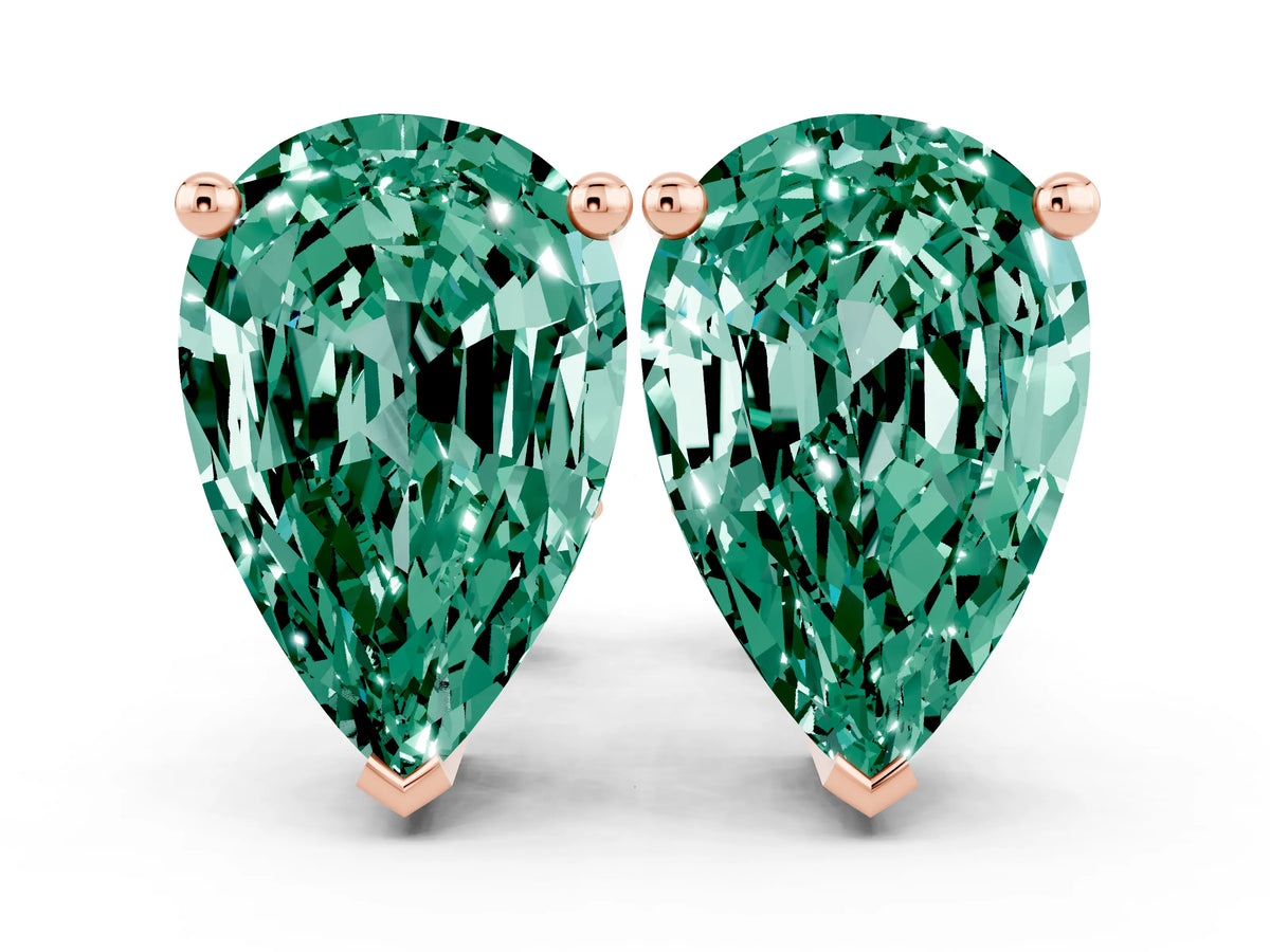 Pear Cut Green Sapphire Stud Earrings in Rose gold with Basket Setting