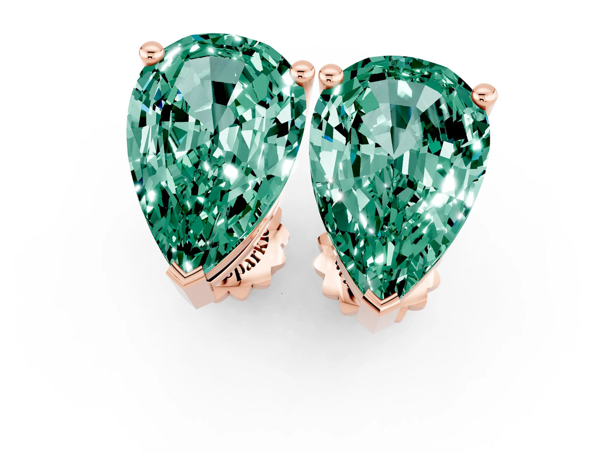 Pear Cut Green Sapphire Stud Earrings in Rose gold with Basket Setting_1