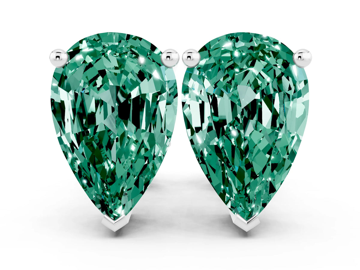 Pear Cut Green Sapphire Stud Earrings in White gold with Basket Setting