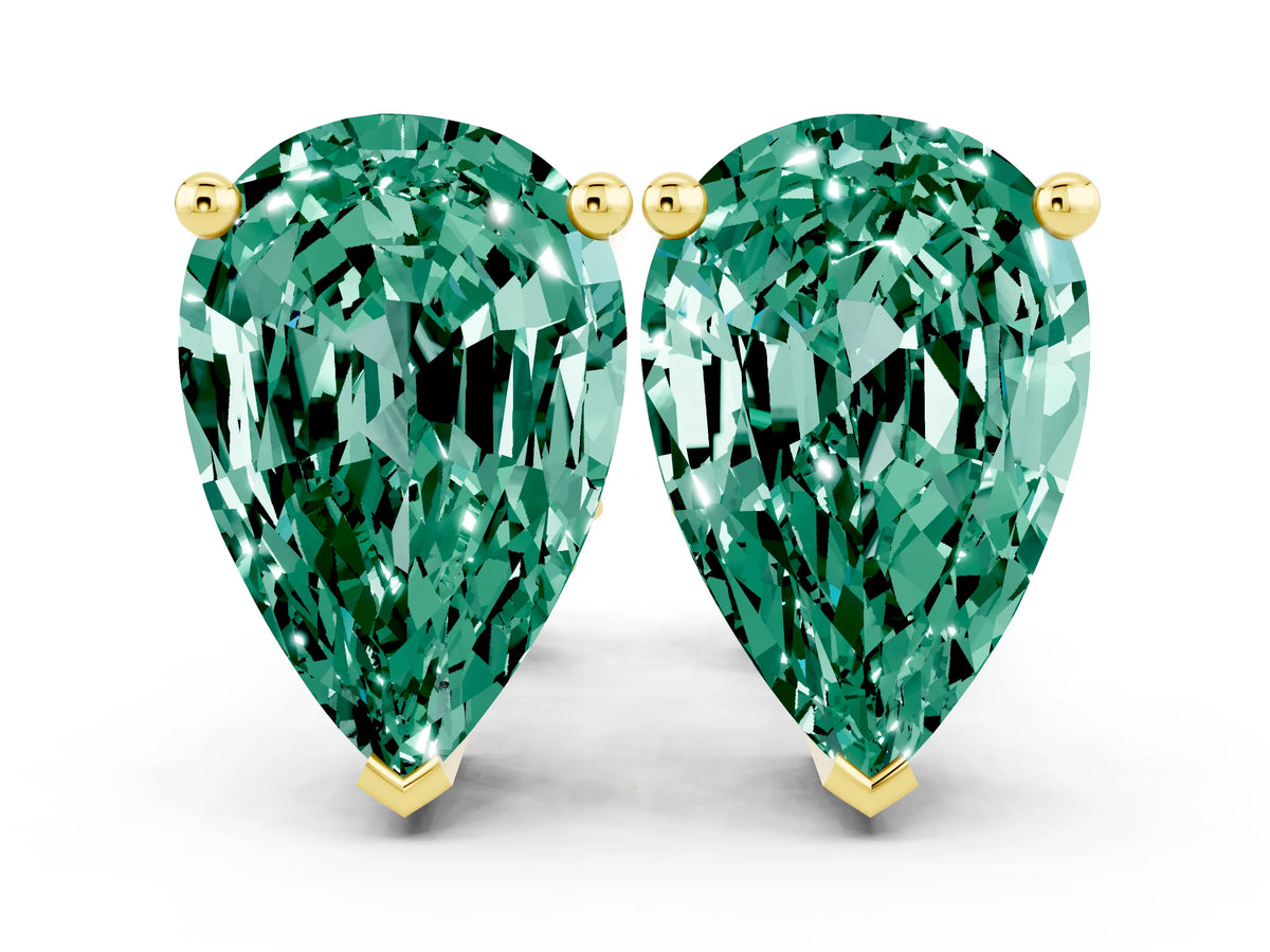 Pear Cut Green Sapphire Stud Earrings in Yellow gold with Basket Setting