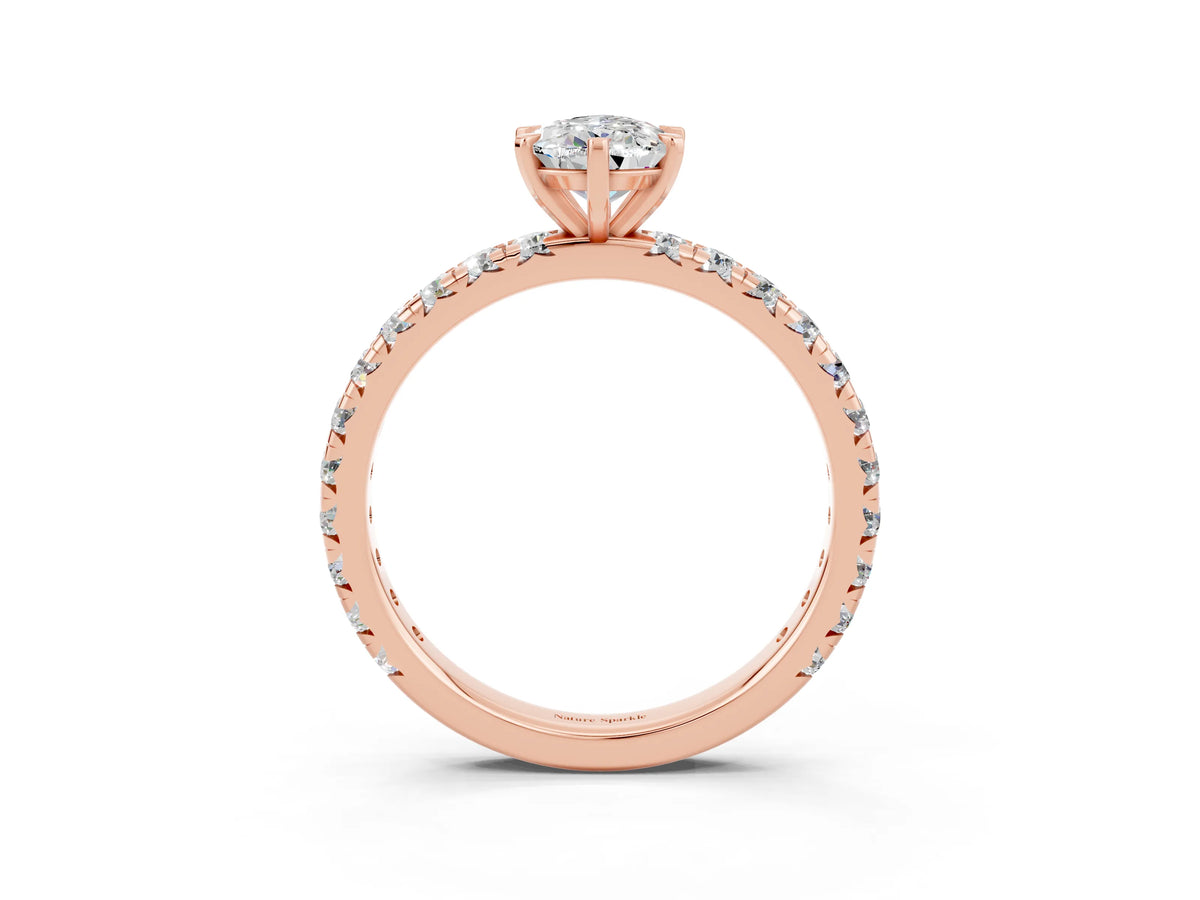 Pear Cut Moissanite Pavé Solitaire Ring in Rose gold with Round Pavé Band and Prong Setting_3