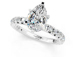 Pear Cut Moissanite Pavé Solitaire Ring in White gold with Round Pavé Band and Prong Setting_1