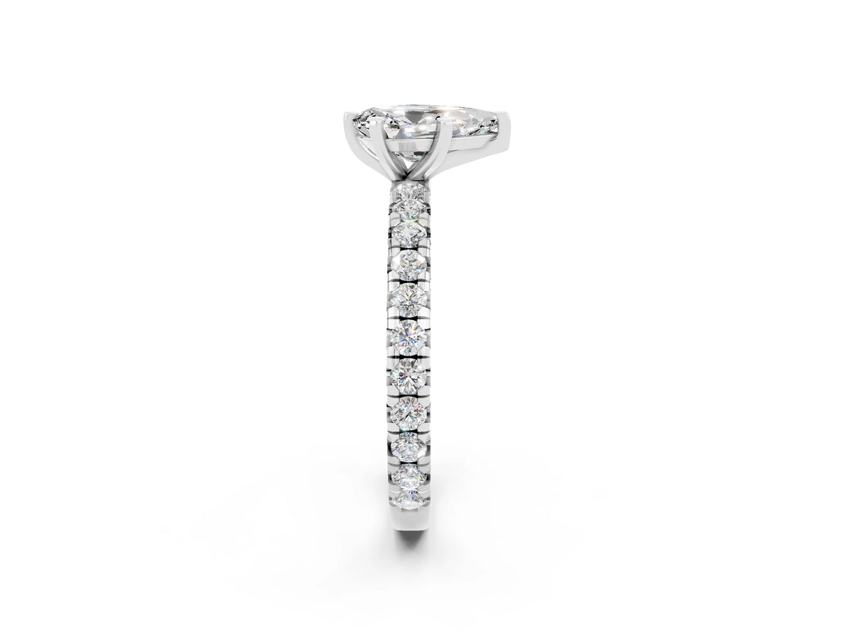 Pear Cut Moissanite Pavé Solitaire Ring in White gold with Round Pavé Band and Prong Setting_2