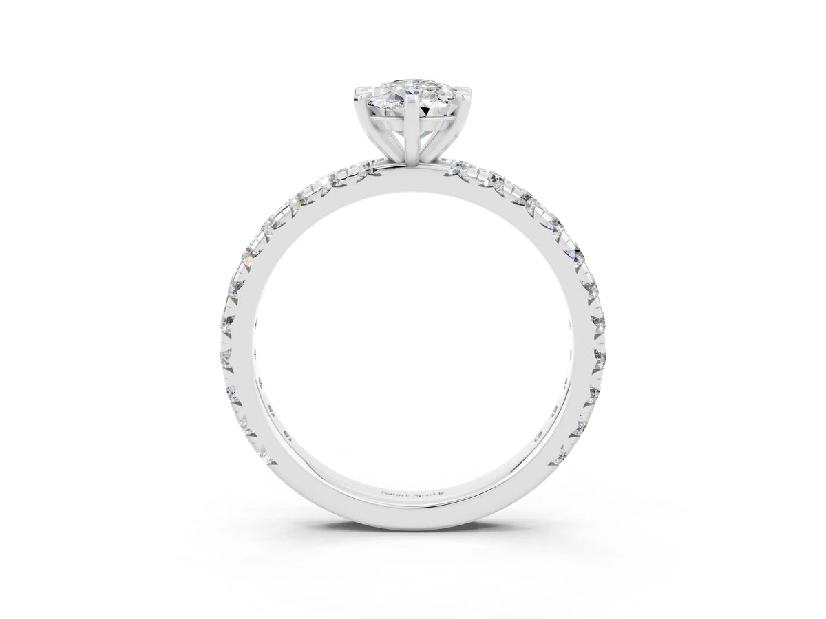 Pear Cut Moissanite Pavé Solitaire Ring in White gold with Round Pavé Band and Prong Setting_3