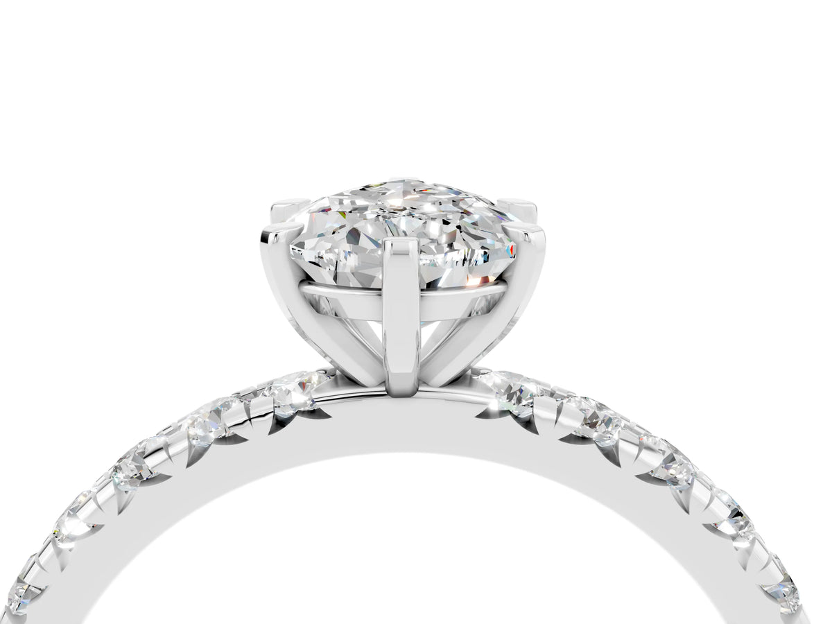 Pear Cut Moissanite Pavé Solitaire Ring in White gold with Round Pavé Band and Prong Setting_4