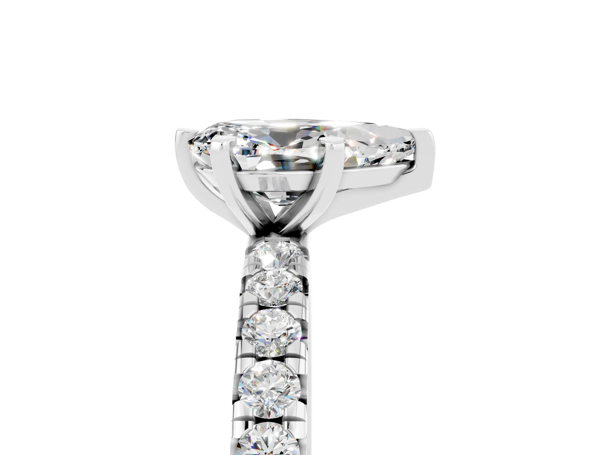 Pear Cut Moissanite Pavé Solitaire Ring in White gold with Round Pavé Band and Prong Setting_5