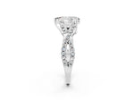 Pear Cut Moissanite Solitaire Ring in Platinum with Interwoven Pavé Band and Prong Setting_8