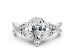 Pear Cut Moissanite Solitaire Ring in White gold with Interwoven Pavé Band and Prong Setting