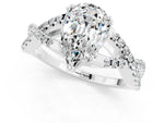 Pear Cut Moissanite Solitaire Ring in White gold with Interwoven Pavé Band and Prong Setting_1
