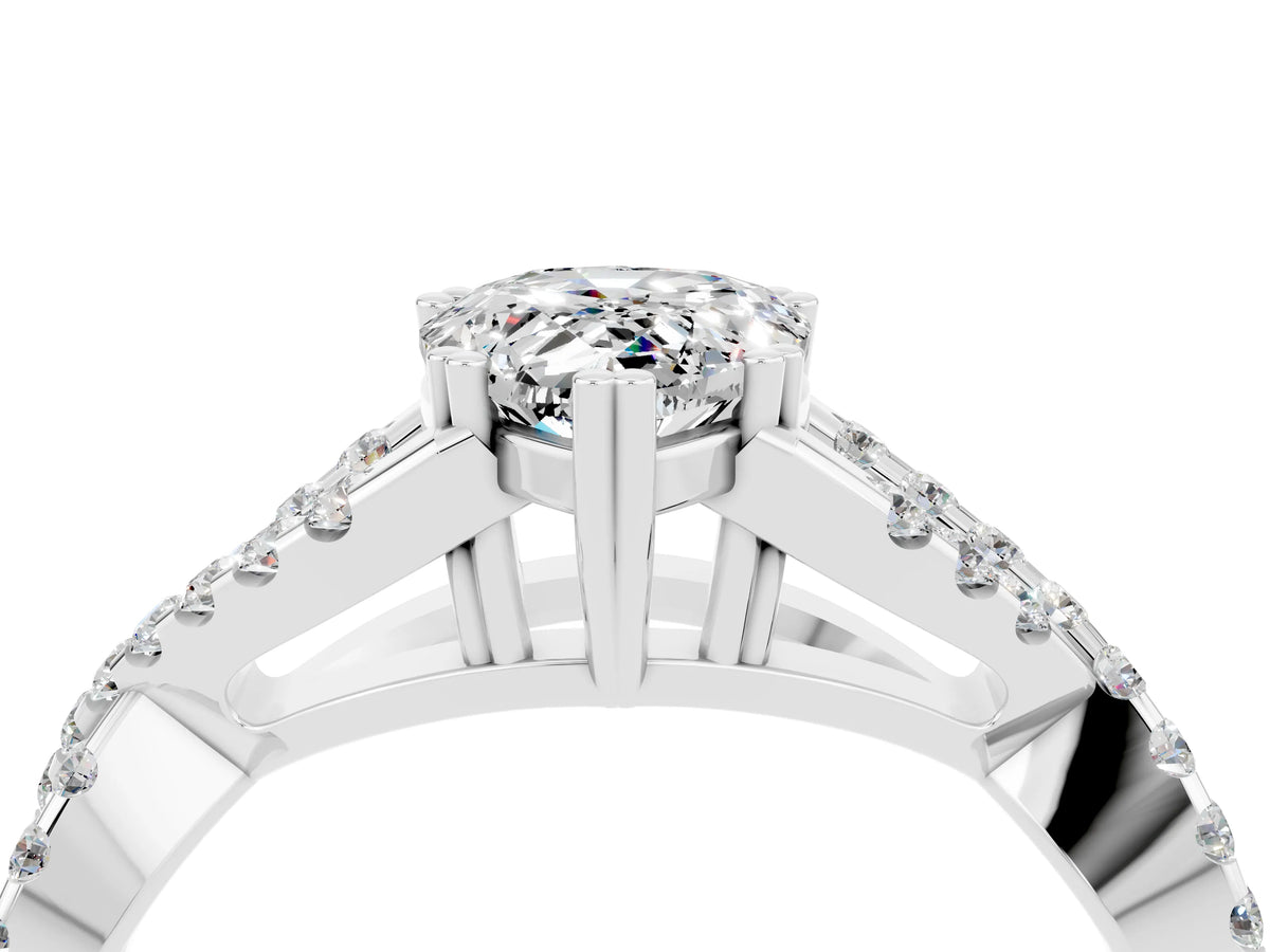 Pear Cut Moissanite Solitaire Ring in White gold with Interwoven Pavé Band and Prong Setting_4