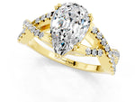 Pear Cut Moissanite Solitaire Ring in Yellow gold with Interwoven Pavé Band and Prong Setting_1
