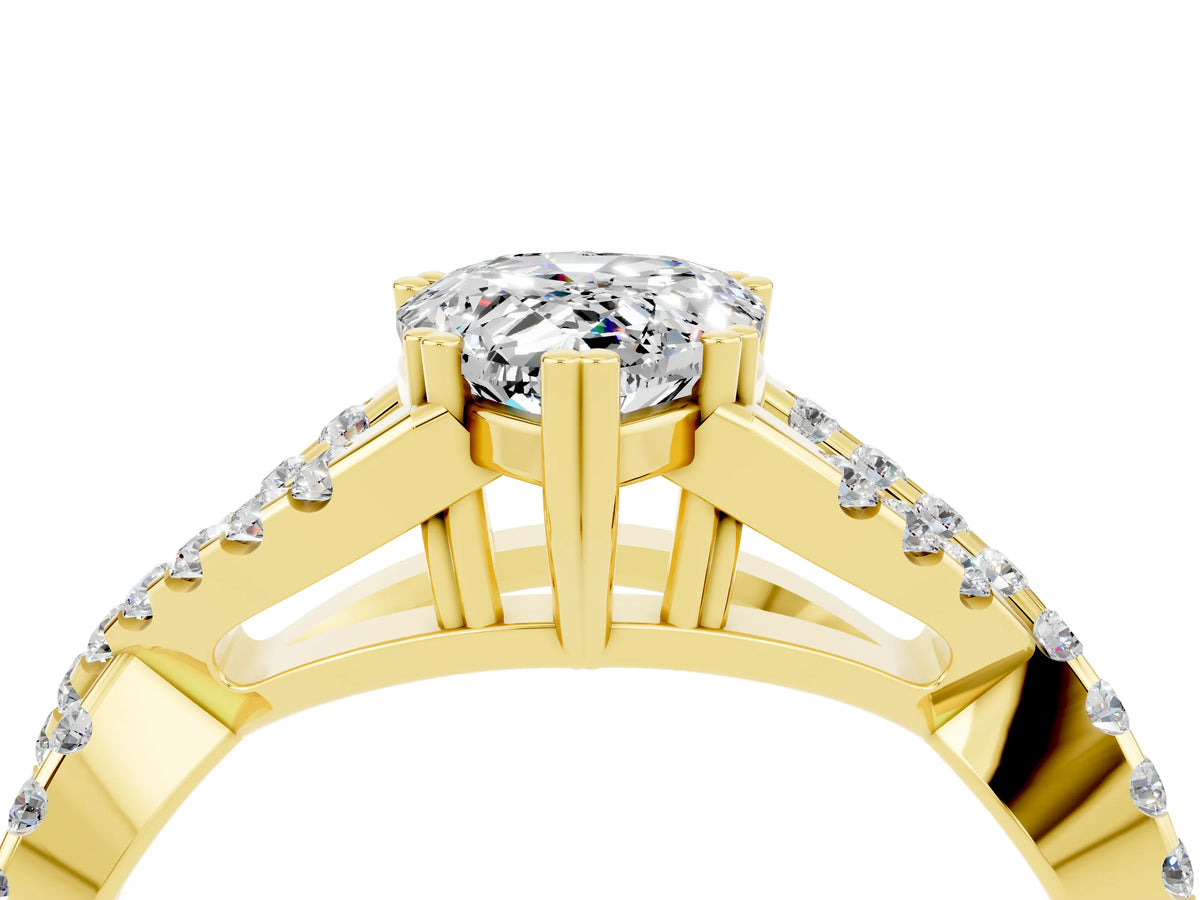 Pear Cut Moissanite Solitaire Ring in Yellow gold with Interwoven Pavé Band and Prong Setting_4