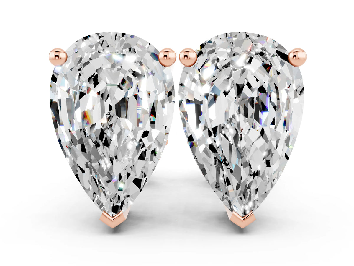Pear Cut Moissanite Stud Earrings in Rose gold with Basket Setting