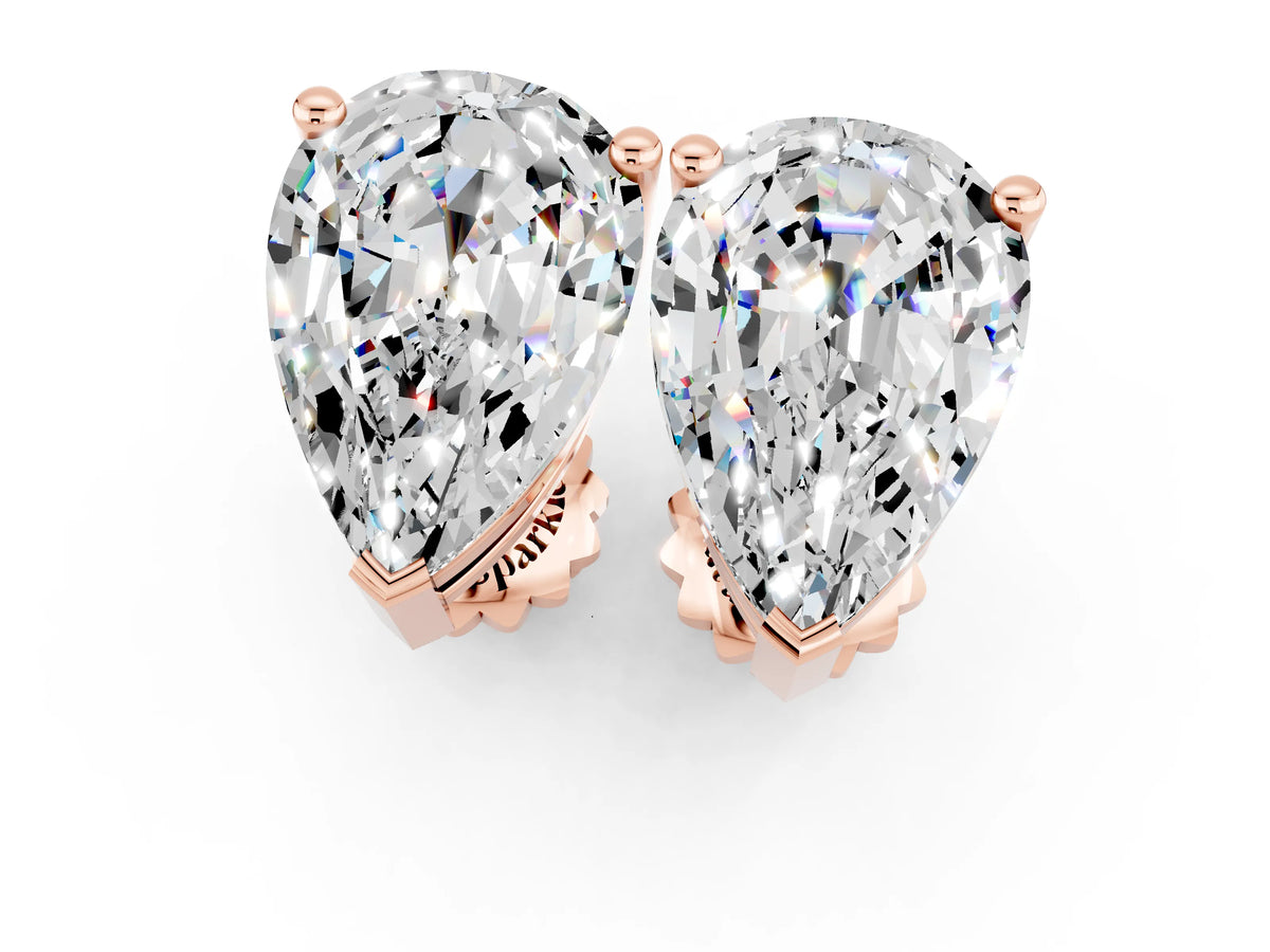 Pear Cut Moissanite Stud Earrings in Rose gold with Basket Setting_1