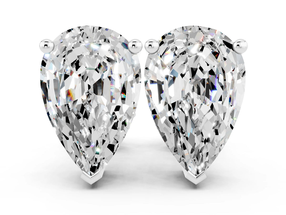 Pear Cut Moissanite Stud Earrings in White gold with Basket Setting