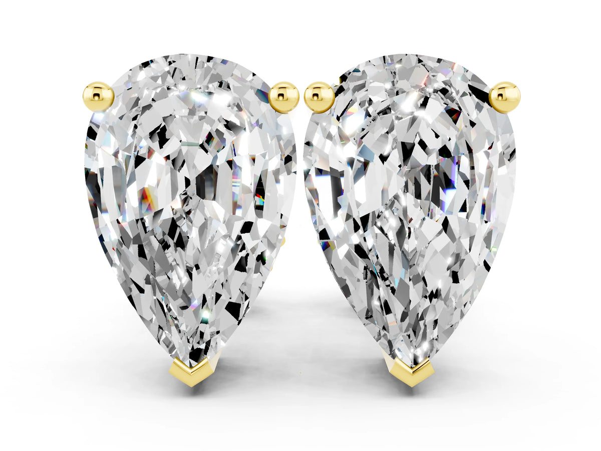 Pear Cut Moissanite Stud Earrings in Yellow gold with Basket Setting