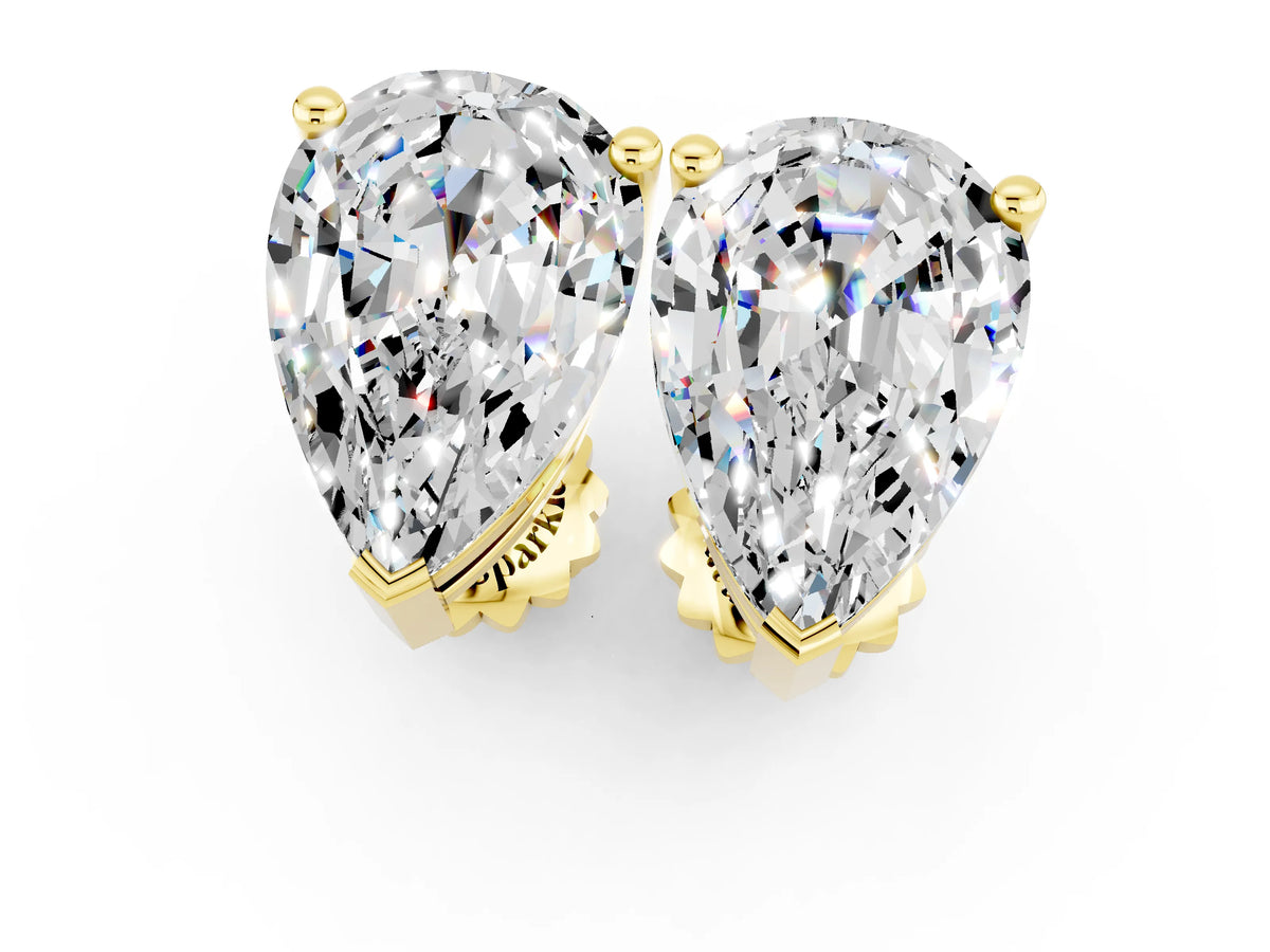Pear Cut Moissanite Stud Earrings in Yellow gold with Basket Setting_1