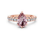 Pear Cut Morganite Pavé Solitaire Ring in Rose gold with Round Pavé Band and Prong Setting