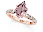 Pear Cut Morganite Pavé Solitaire Ring in Rose gold with Round Pavé Band and Prong Setting_1