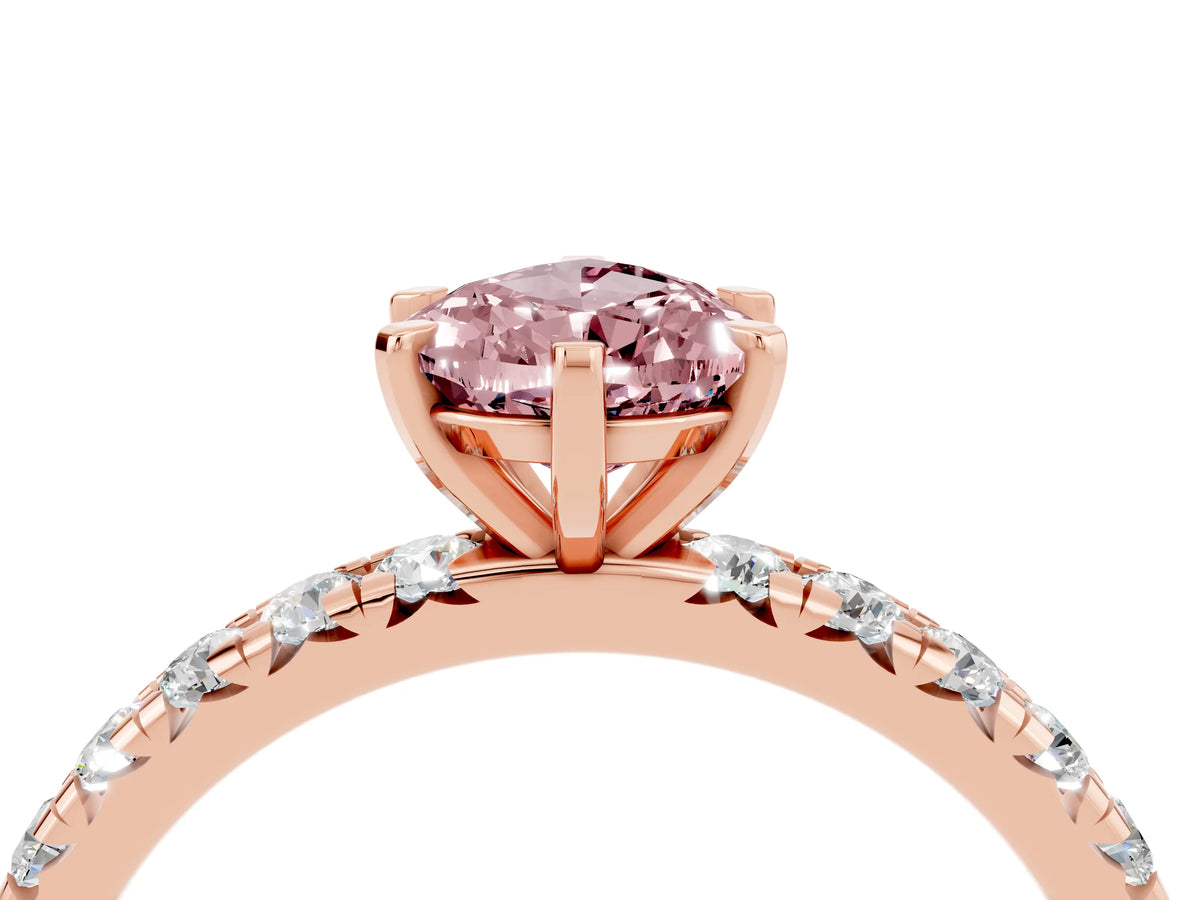 Pear Cut Morganite Pavé Solitaire Ring in Rose gold with Round Pavé Band and Prong Setting_4