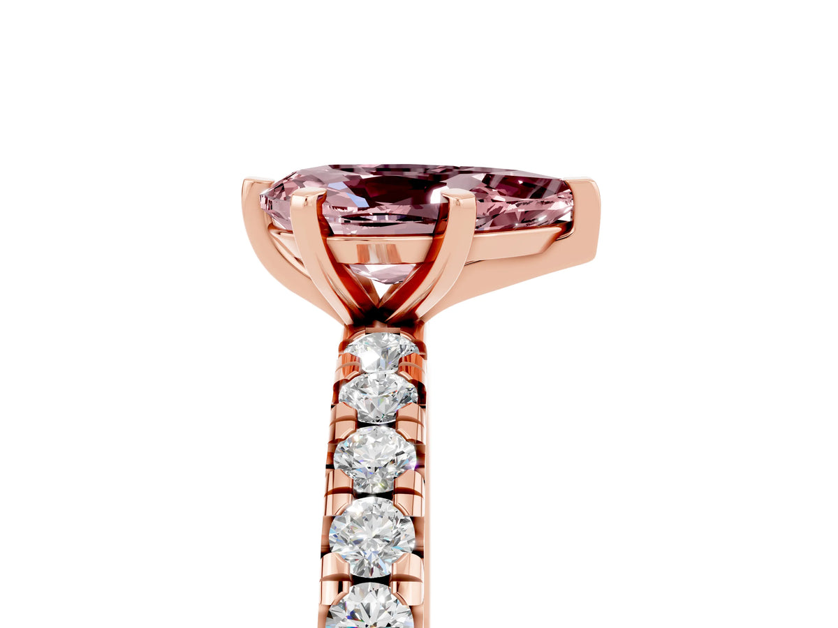 Pear Cut Morganite Pavé Solitaire Ring in Rose gold with Round Pavé Band and Prong Setting_5