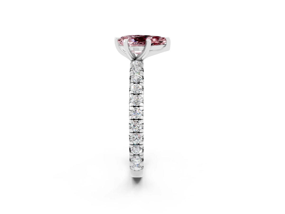 Pear Cut Morganite Pavé Solitaire Ring in Silver with Round Pavé Band and Prong Setting_2