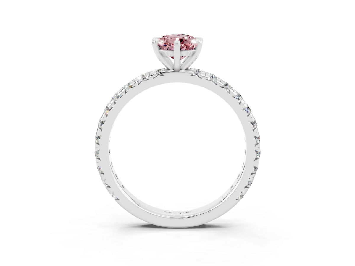 Pear Cut Morganite Pavé Solitaire Ring in Silver with Round Pavé Band and Prong Setting_3