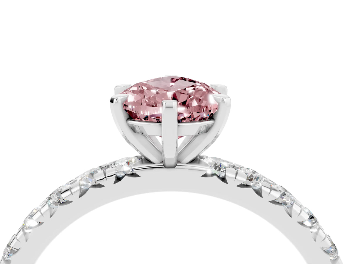 Pear Cut Morganite Pavé Solitaire Ring in Silver with Round Pavé Band and Prong Setting_4