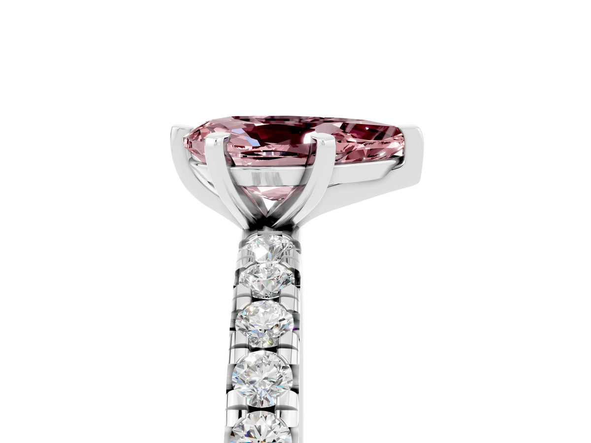 Pear Cut Morganite Pavé Solitaire Ring in Silver with Round Pavé Band and Prong Setting_5