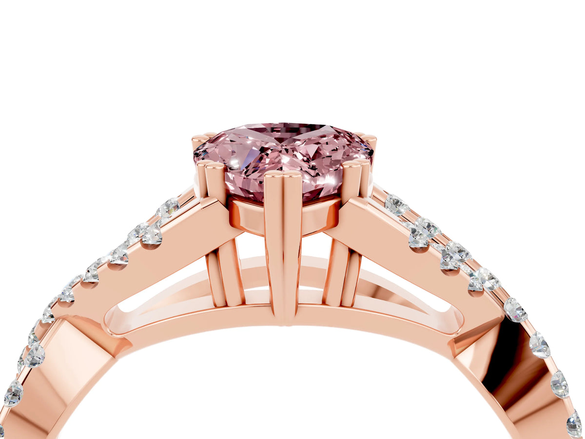 Pear Cut Morganite Solitaire Ring in Rose gold with Interwoven Pavé Band and Prong Setting_4