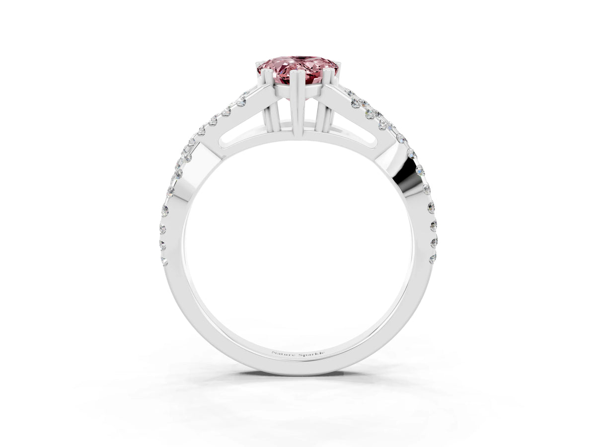 Pear Cut Morganite Solitaire Ring in Silver with Interwoven Pavé Band and Prong Setting_9