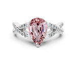 Pear Cut Morganite Solitaire Ring in White gold with Interwoven Pavé Band and Prong Setting