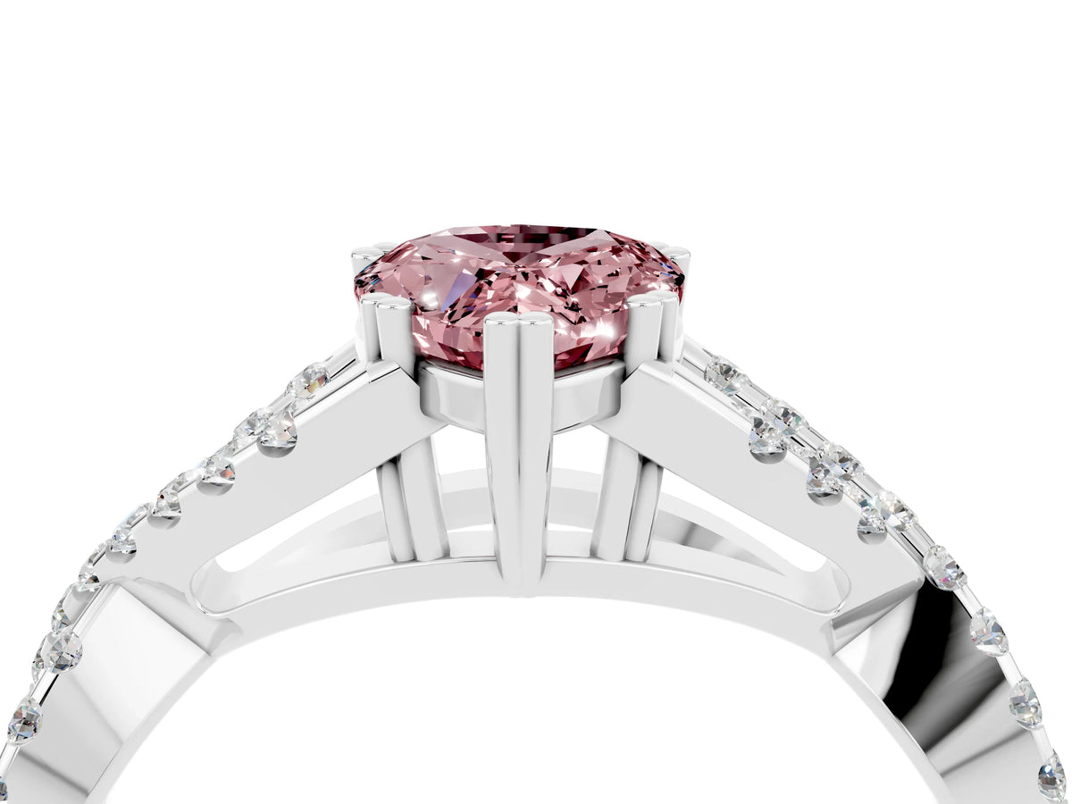 Pear Cut Morganite Solitaire Ring in White gold with Interwoven Pavé Band and Prong Setting_4