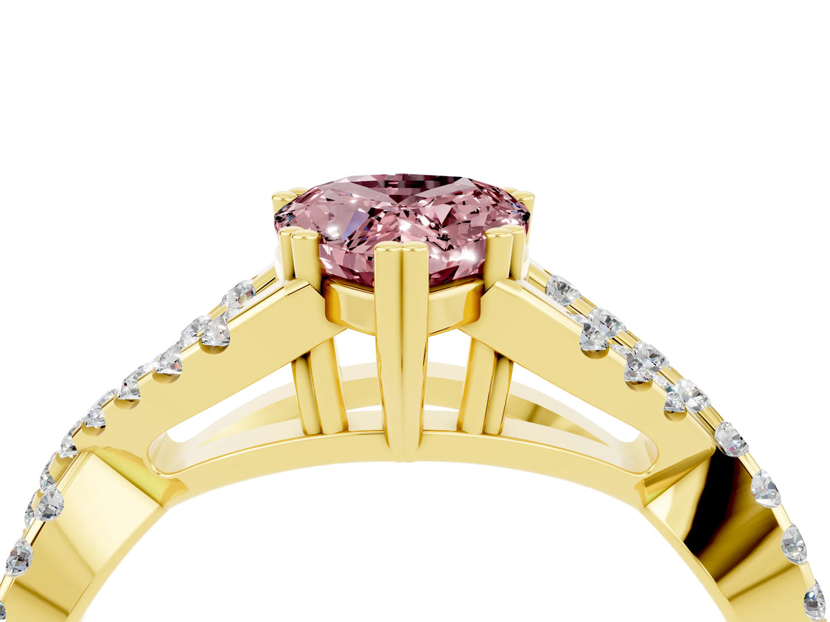 Pear Cut Morganite Solitaire Ring in Yellow gold with Interwoven Pavé Band and Prong Setting_4
