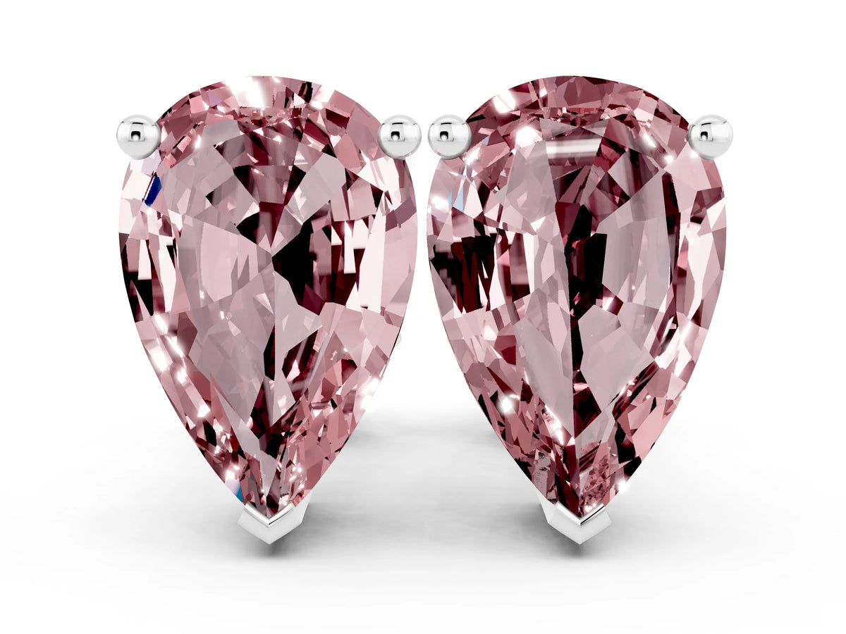 Pear Cut Morganite Stud Earrings in White gold with Basket Setting