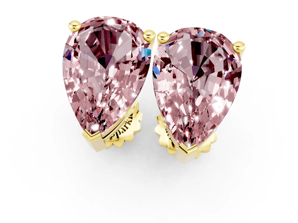 Pear Cut Morganite Stud Earrings in Yellow gold with Basket Setting_1