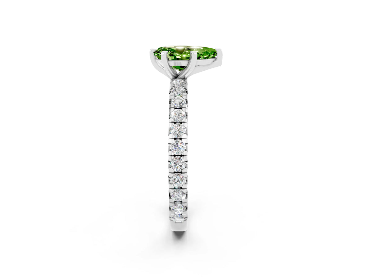 Pear Cut Peridot Pavé Solitaire Ring in Silver with Round Pavé Band and Prong Setting_2