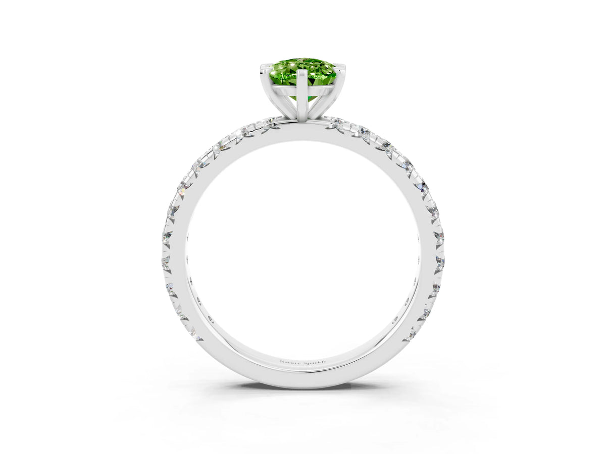 Pear Cut Peridot Pavé Solitaire Ring in Silver with Round Pavé Band and Prong Setting_3