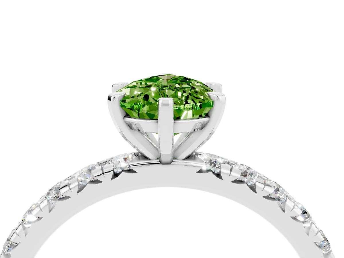 Pear Cut Peridot Pavé Solitaire Ring in Silver with Round Pavé Band and Prong Setting_4