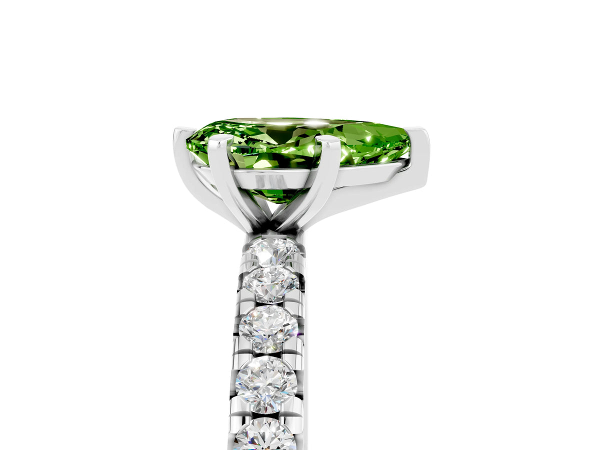 Pear Cut Peridot Pavé Solitaire Ring in Silver with Round Pavé Band and Prong Setting_5