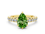 Pear Cut Peridot Pavé Solitaire Ring in Yellow gold with Round Pavé Band and Prong Setting