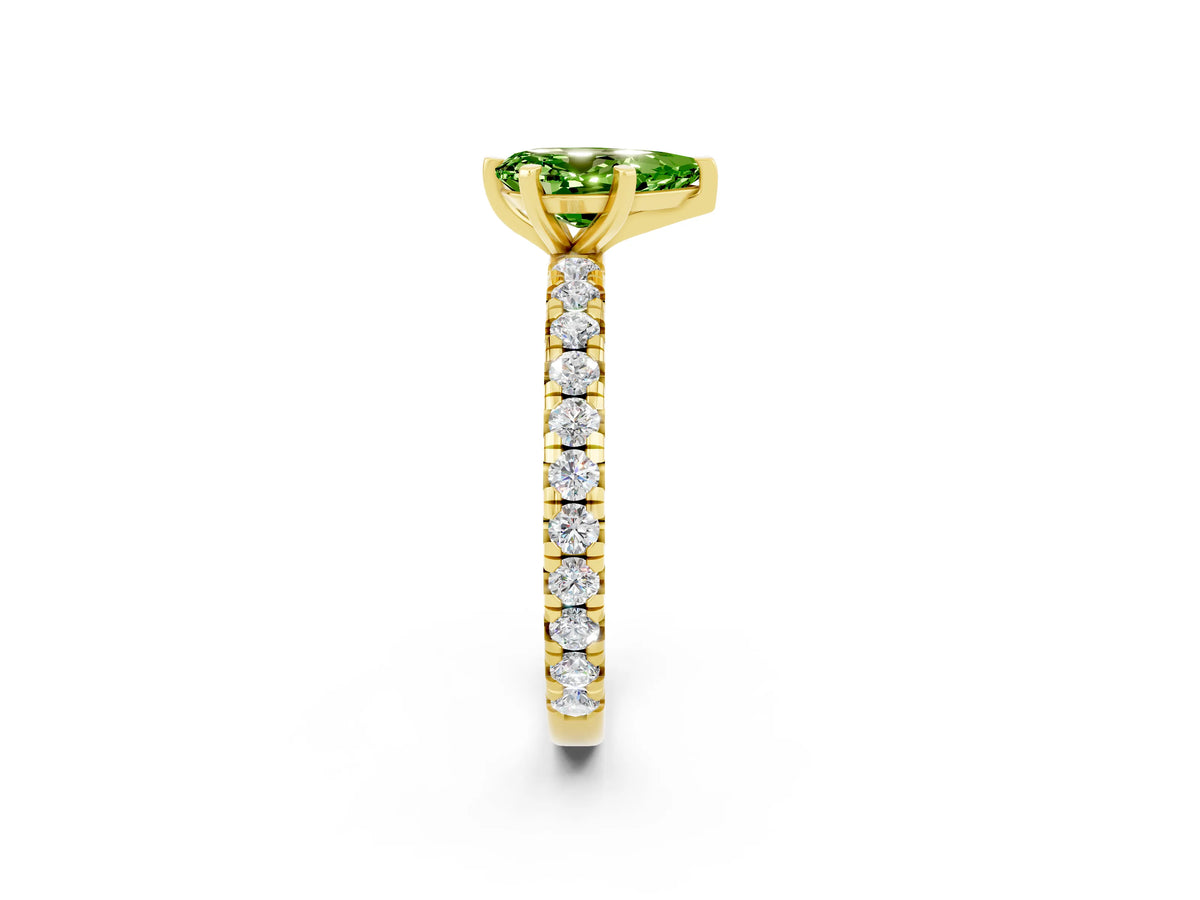 Pear Cut Peridot Pavé Solitaire Ring in Yellow gold with Round Pavé Band and Prong Setting_2