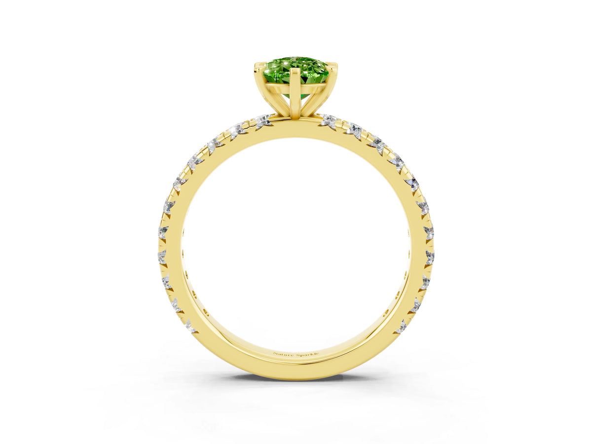 Pear Cut Peridot Pavé Solitaire Ring in Yellow gold with Round Pavé Band and Prong Setting_3