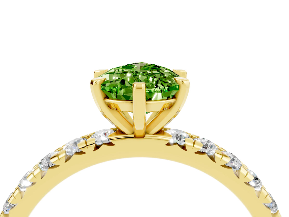 Pear Cut Peridot Pavé Solitaire Ring in Yellow gold with Round Pavé Band and Prong Setting_4